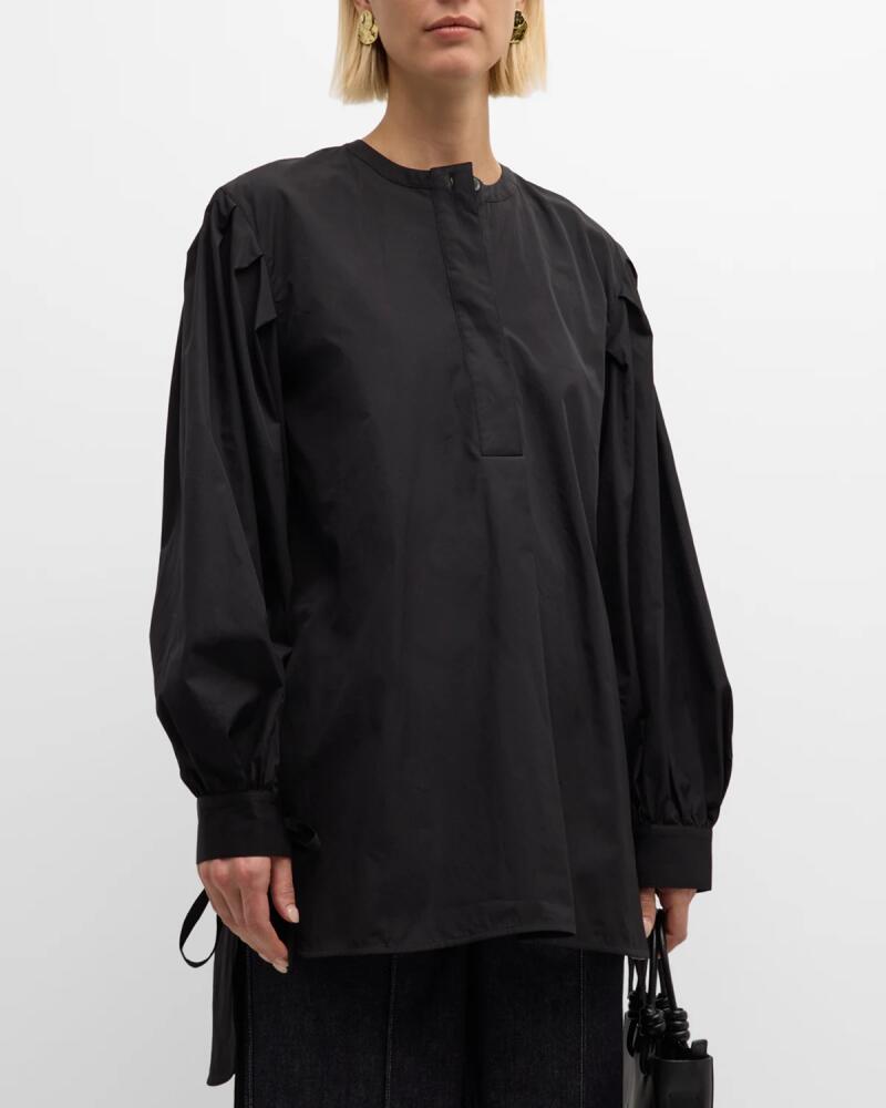 Tie-Cuff Long-Sleeve Oversized Cotton Shirt Cover