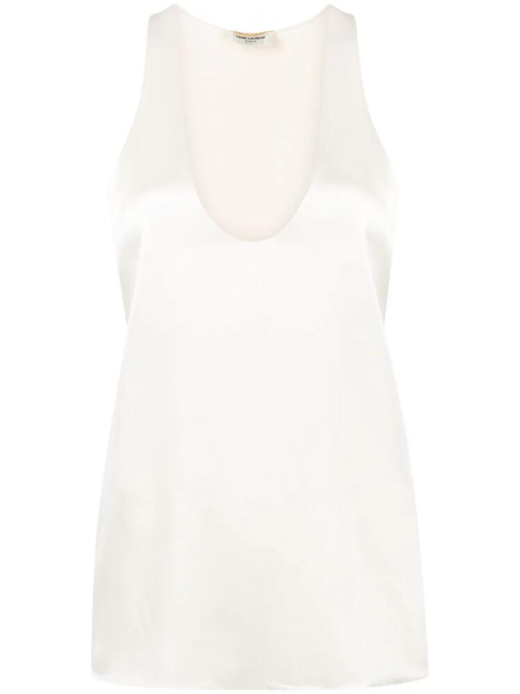 Saint Laurent sleeveless satin-finish silk blouse - Neutrals Cover