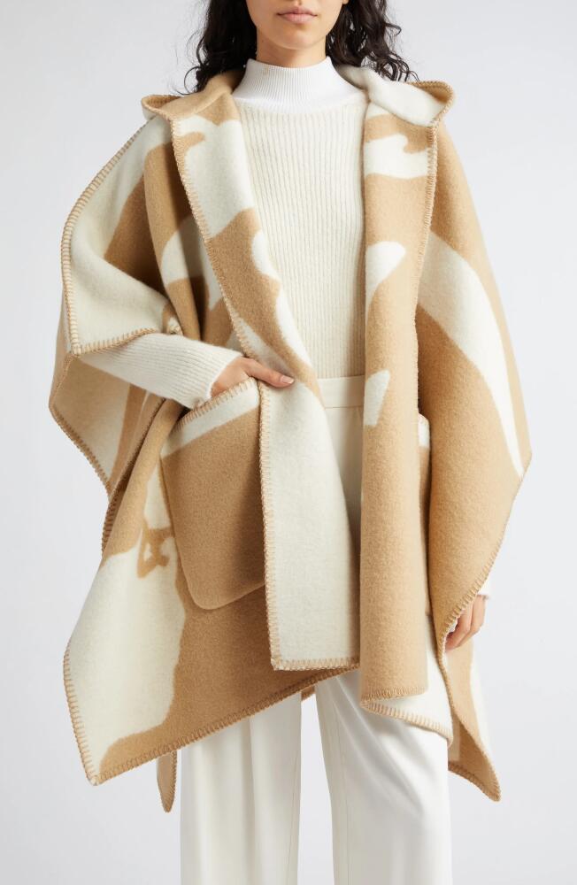 burberry Equestrian Knight Hooded Wool Cape in Archive Beige Cover