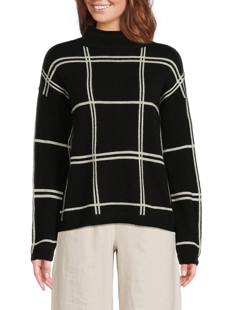 Saks Fifth Avenue Women's 100% Cashmere Check Mockneck Sweater - Black Frost Cover