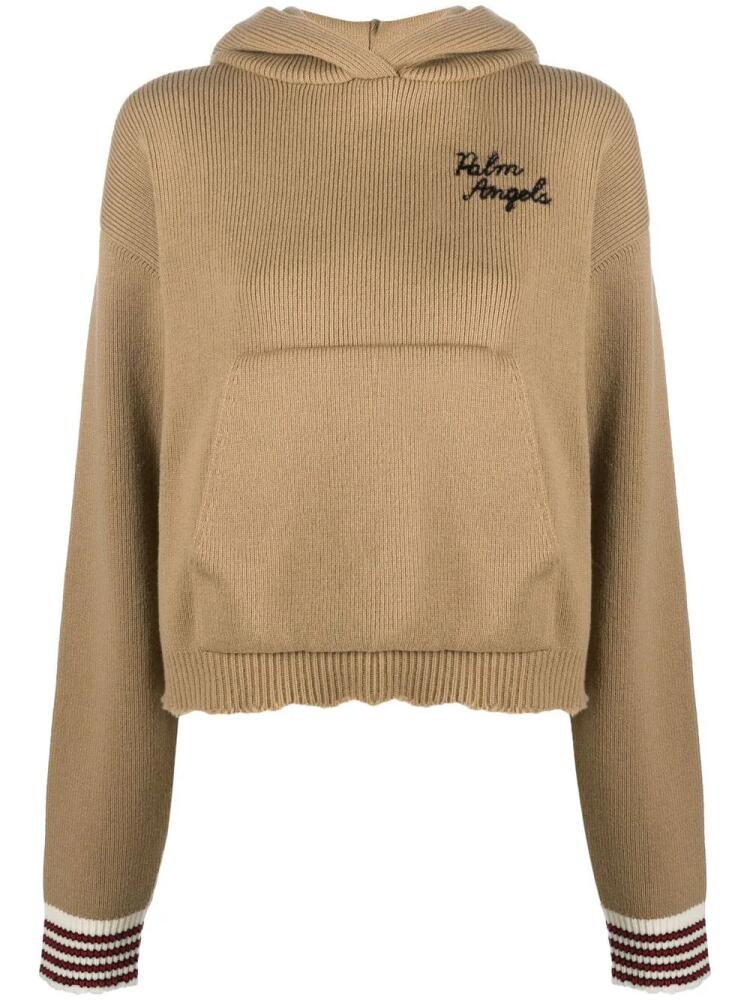 Palm Angels embroidered logo knitted hoodie - Brown Cover