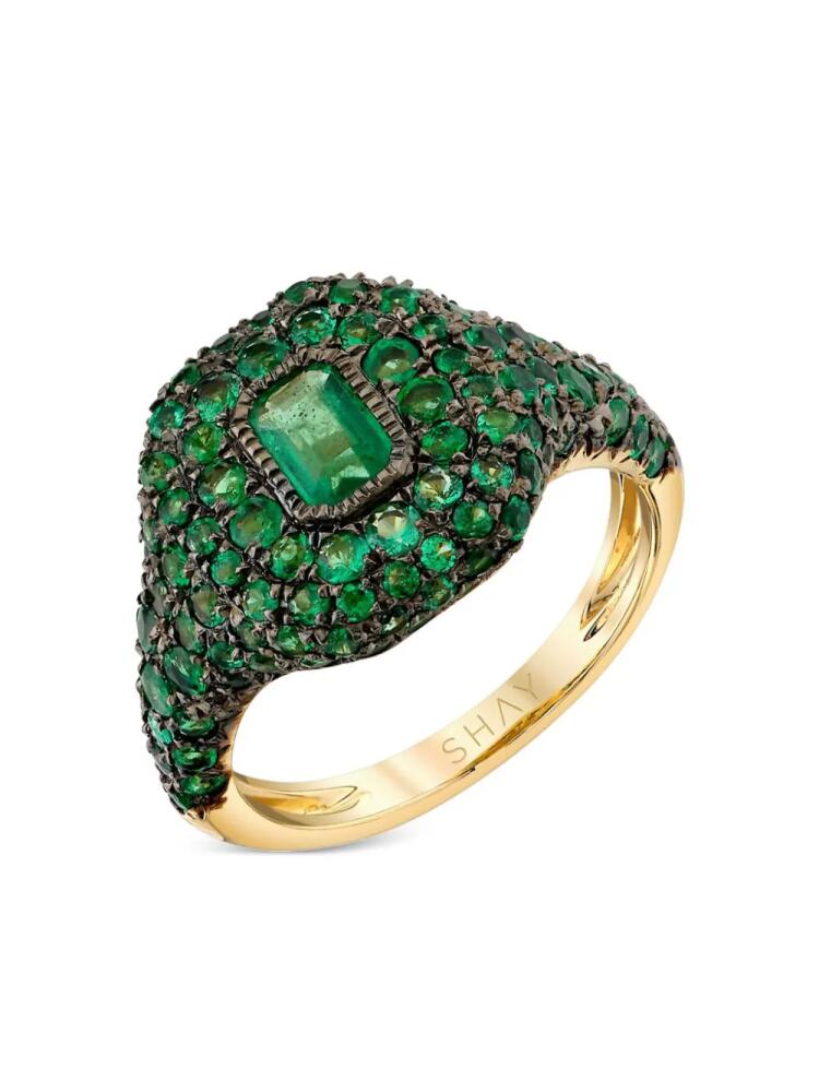 SHAY 18kt yellow gold emerald pinky ring - Green Cover