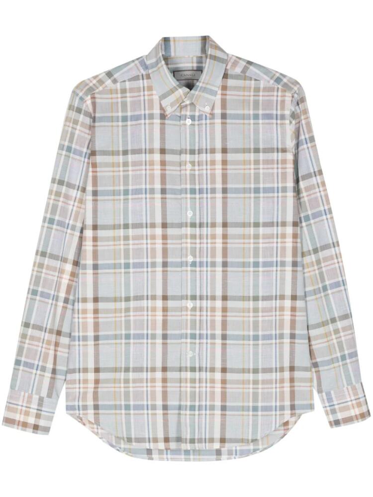 Canali plaid check-pattern cotton linen shirt - Blue Cover