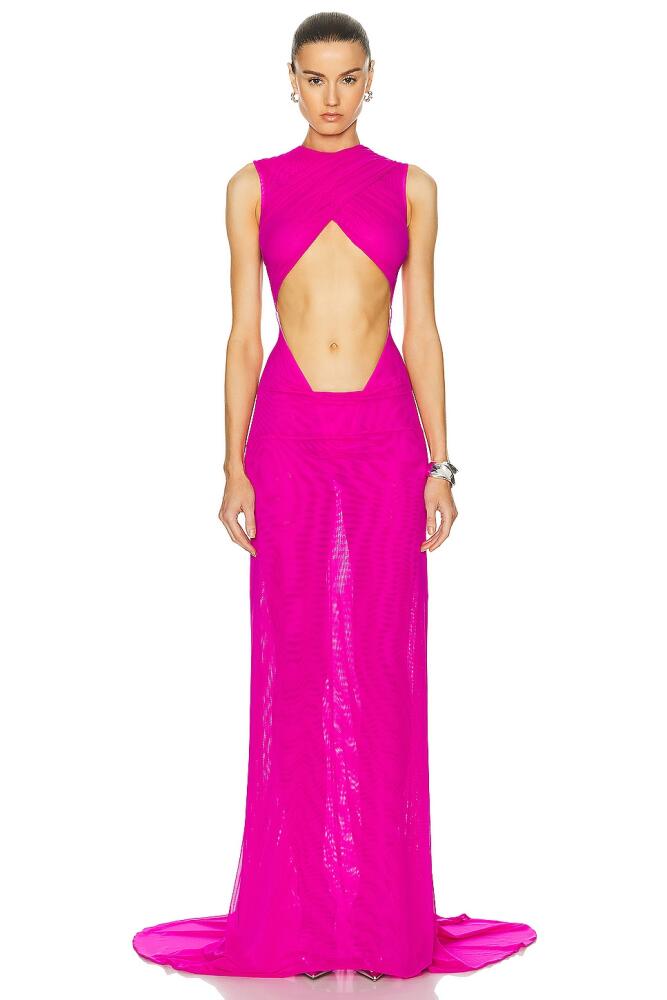 LaQuan Smith Sleeveless Criss Cross Draping Gown in Fuchsia Cover