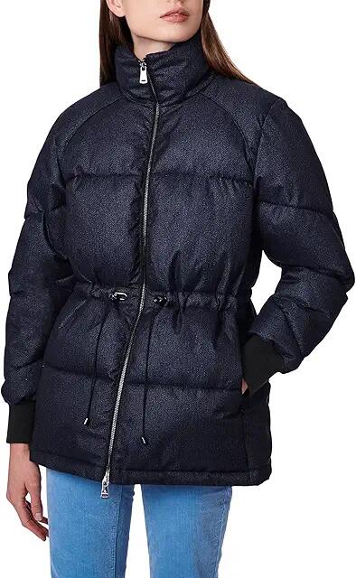 Bernardo Fashions Herringbone Heavy Puffer Jacket with Cinched Waist (Navy) Women's Clothing Cover