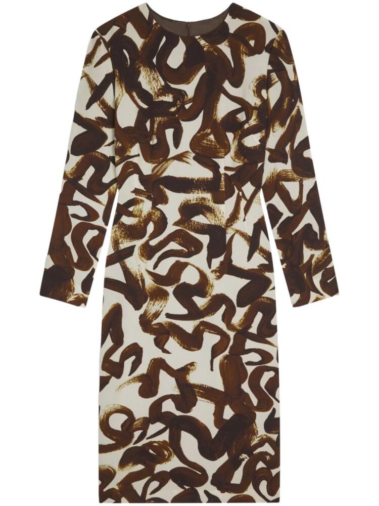 DRIES VAN NOTEN printed shift midi dress - Brown Cover