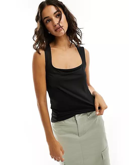 Weekday Antonia square neck tank top in black Cover