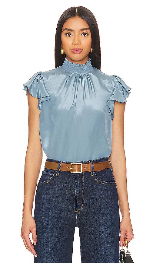 1. STATE Smocked Turtle Neck Top in Blue Cover