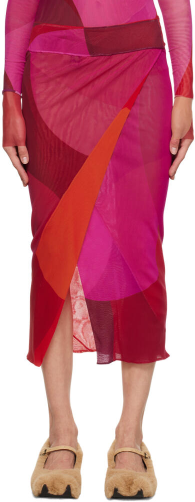 Paula Canovas Del Vas Pink & Red Reversible Midi Skirt Cover