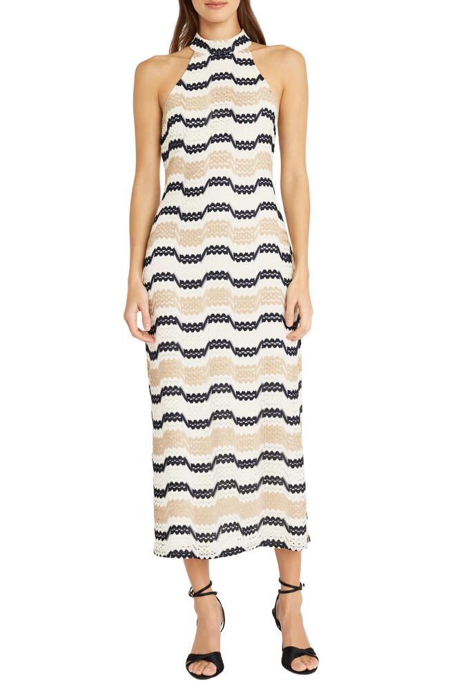 DONNA MORGAN FOR MAGGY Stripe Knit Midi Dress in Navy/Tan/Beige Cover