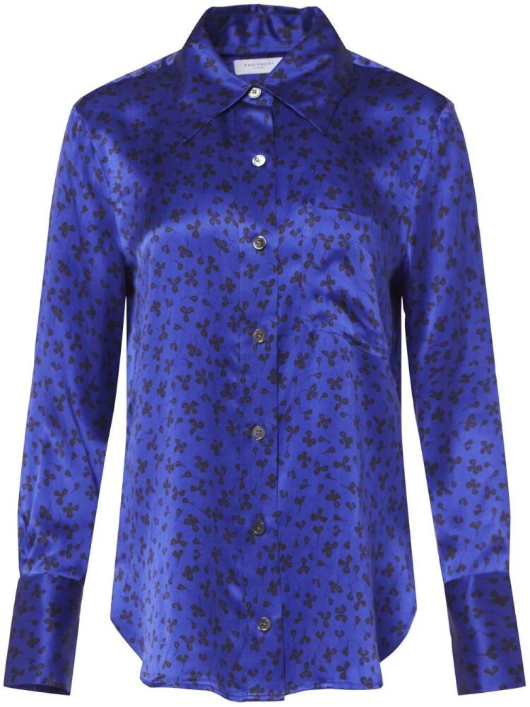 Equipment graphic-print long-sleeve silk shirt - Blue Cover