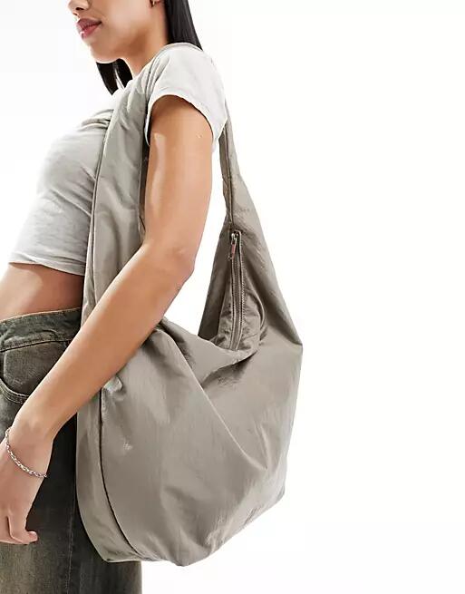 ASOS DESIGN large slouchy sling tote bag in gray Cover