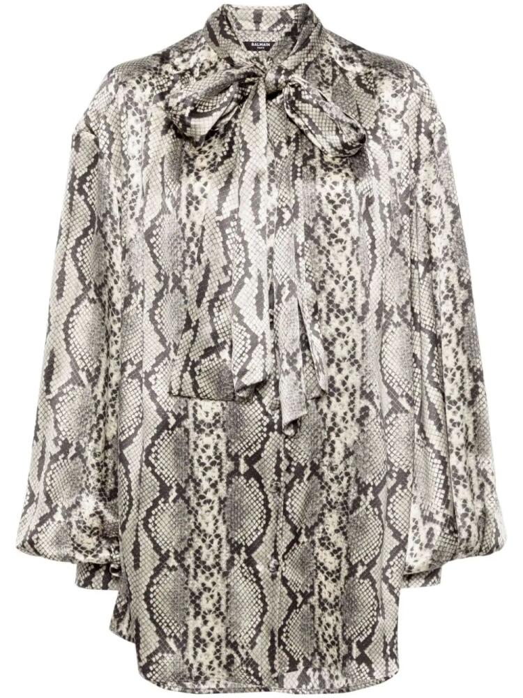 Balmain snakeskin-print silk blouse - Grey Cover