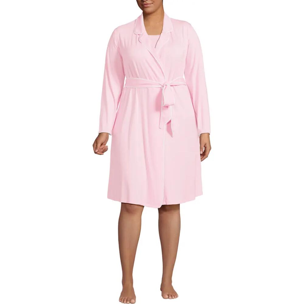 Lands' End Plus Size Cooling Robe with Piping in Pink Fog Cover