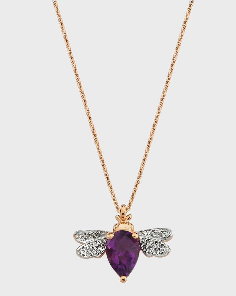 BeeGoddess 14k Rose Gold Bee Amethyst and Diamond Necklace Cover