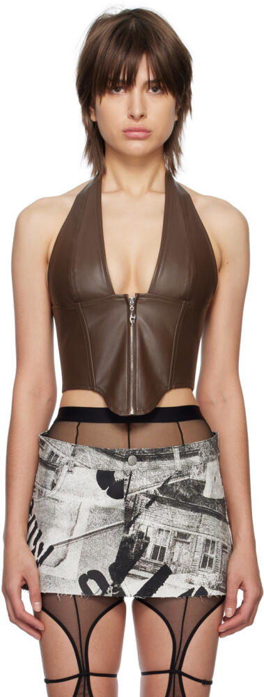 Miaou Brown Hannah Jewett Edition Mara Faux-Leather Corset Cover