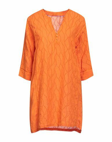 120% Lino Woman Mini dress Orange Linen Cover