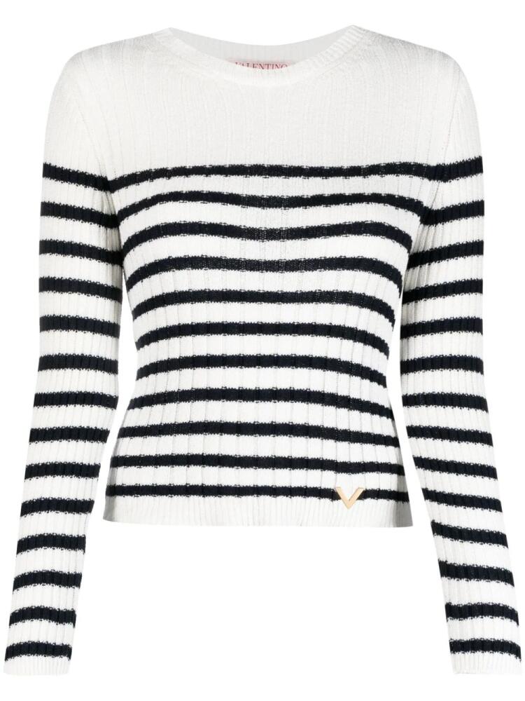 Valentino Garavani striped ribbed-knit jumper - White Cover