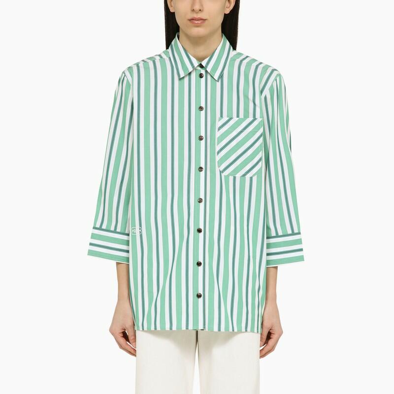 GANNI Green striped oversize shirt in organic cotton Cover