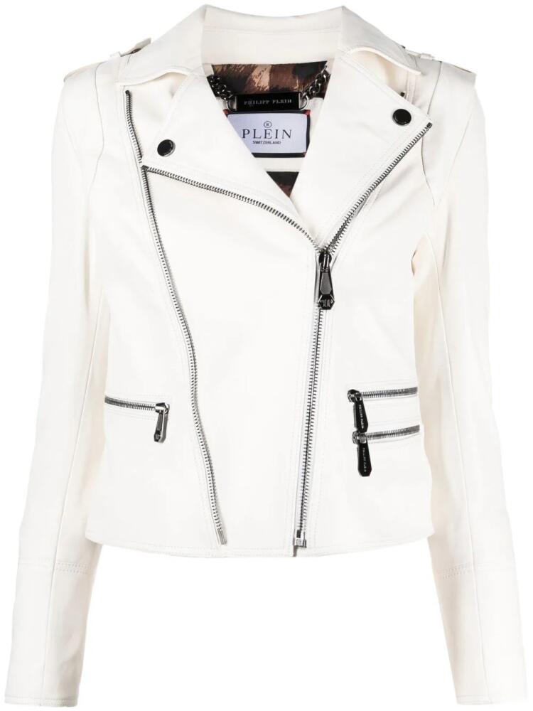 Philipp Plein lambskin biker jacket - White Cover