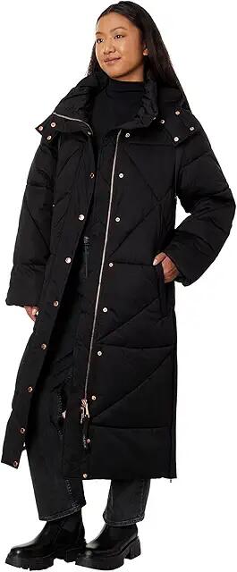 Avec Les Filles Coat Hooded Maxi Puffer (Black) Women's Clothing Cover