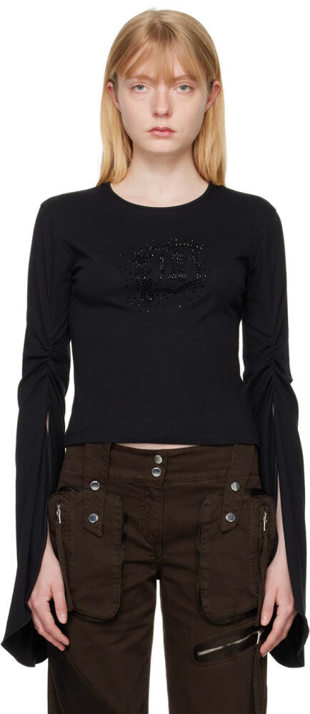 Blumarine Black Crystal-Cut Long Sleeve T-Shirt Cover