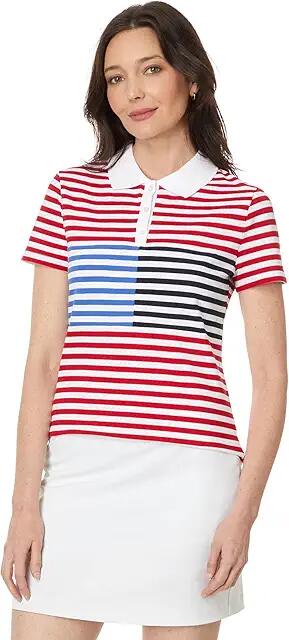 Tommy Hilfiger Stripe Colorblock Polo (Scarlet/Bright White) Women's Clothing Cover