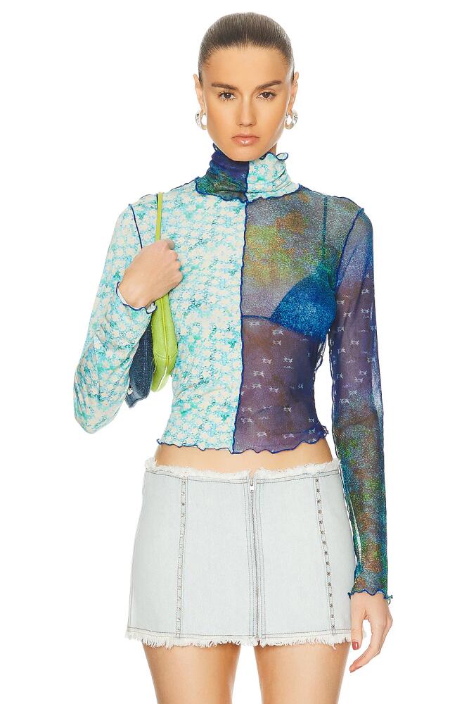 SIEDRES Cody Mesh Printed Turtleneck Top in Blue Cover