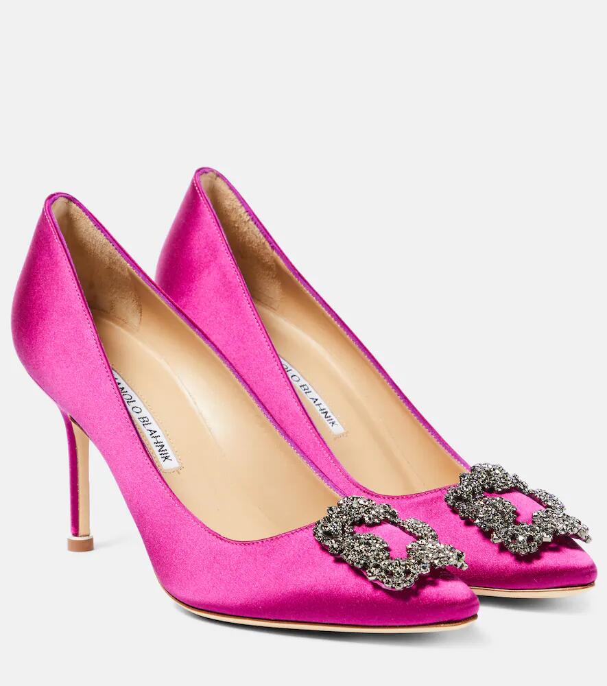 Manolo Blahnik Hangisi 90 embellished satin pumps Cover