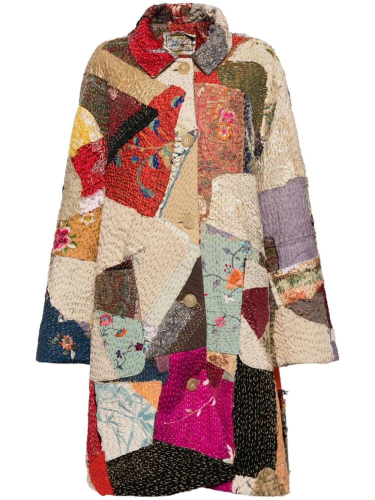 By Walid floral-embroidered patchwork coat - Brown Cover