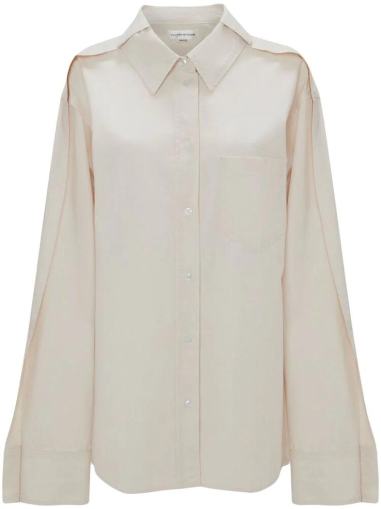 Victoria Beckham pleat-detail denim shirt - Neutrals Cover