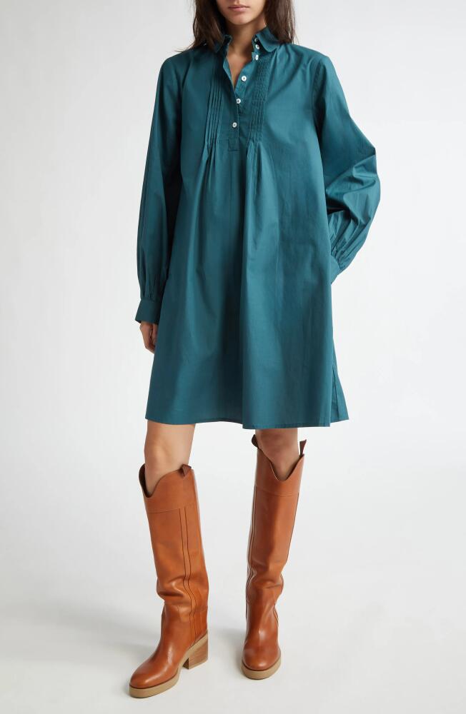 MILLE Bonnie Floral Long Sleeve Cotton Shirtdress in Emerald Poplin Cover