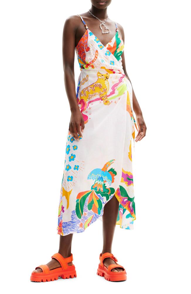 Desigual Jungle Design Wrap Midi Dress in White Cover