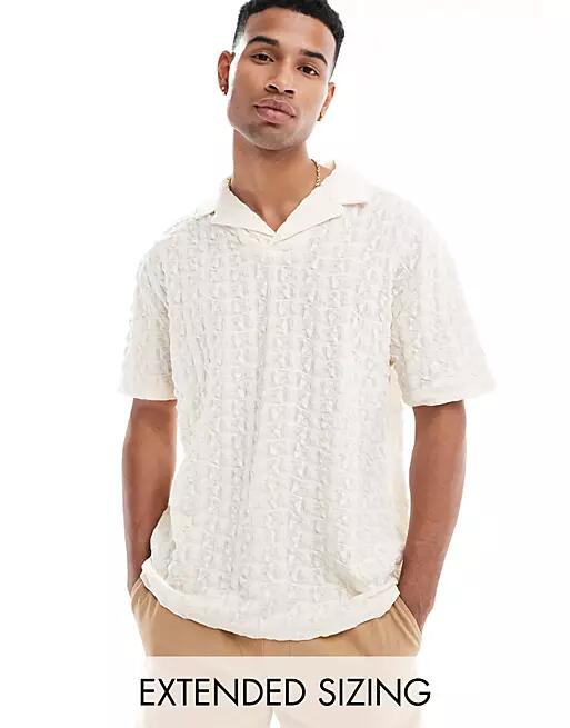 ASOS DESIGN relaxed polo with revere collar in beige texture-Neutral Cover