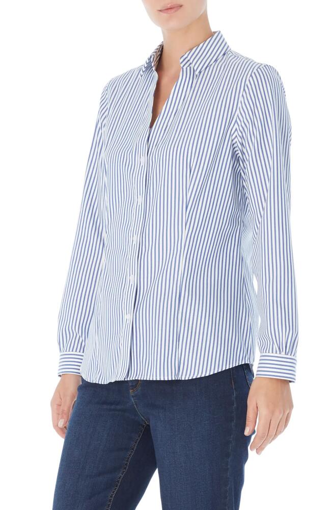 Jones New York Stripe Easy Care Button-Up Shirt in Blue/White Cover