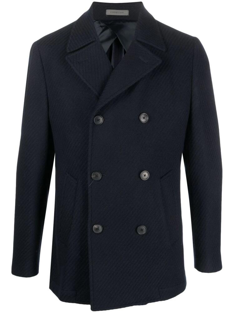 Corneliani ribbed double-breasted coat - Blue Cover