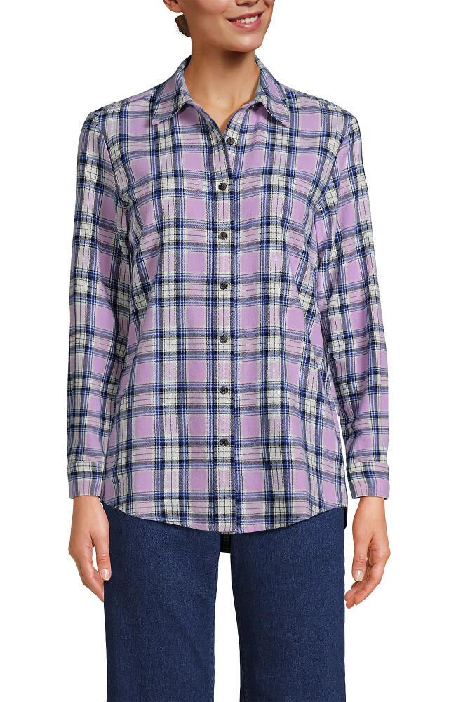 Lands' End Plus Size Flannel Boyfriend Fit Long Sleeve Shirt in Blushed Lilac Plaid Cover