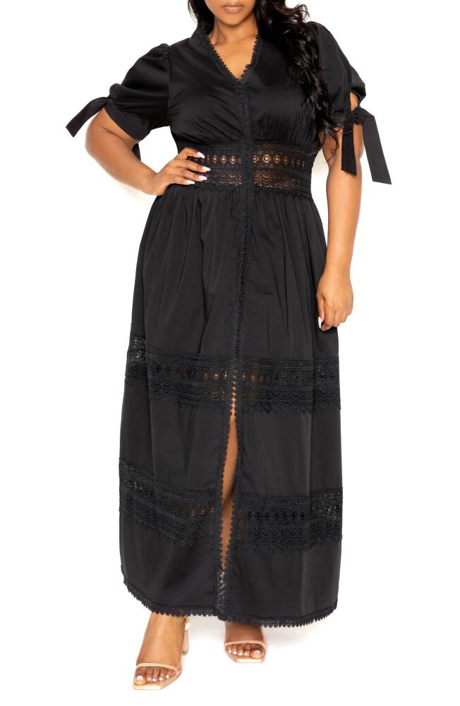 BUXOM COUTURE Eyelet Embroidered Puff Sleeve Maxi Dress in Black Cover