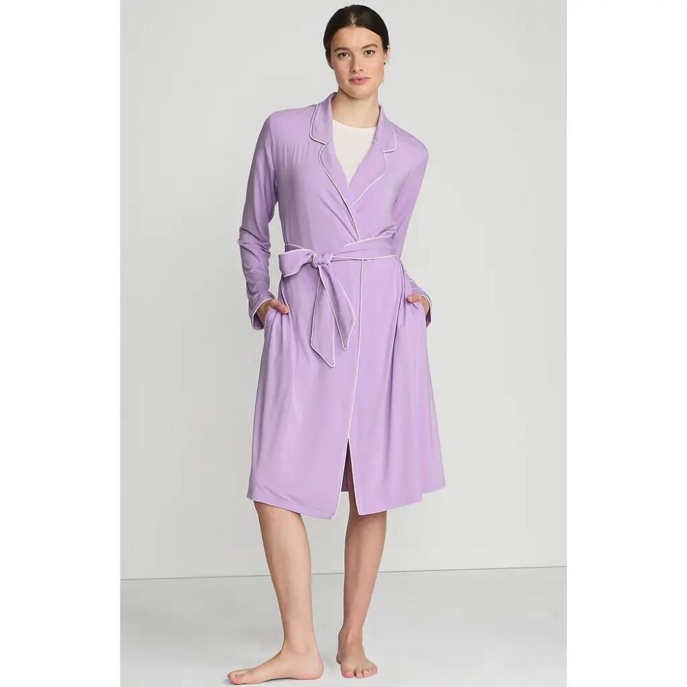 Lands' End Plus Size Cooling Robe with Piping in Blushed Lilac Cover