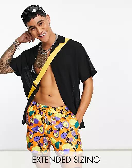 ASOS DESIGN swim shorts in short length in fruit print-Multi Cover