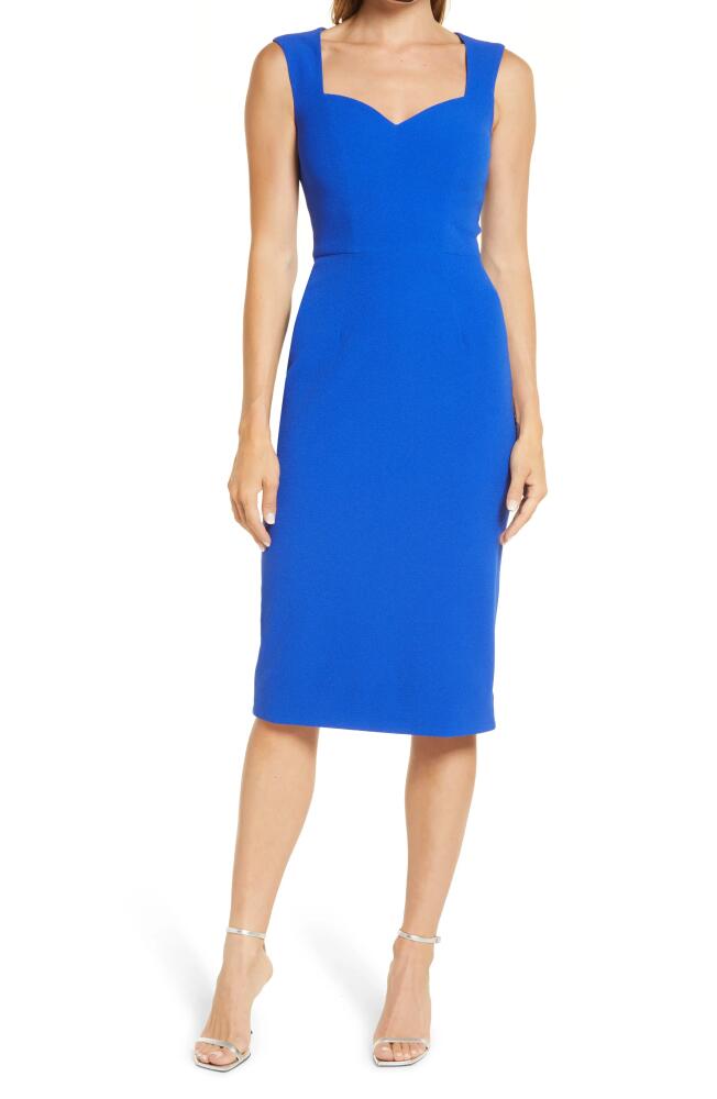 Dress the Population Elle Sweetheart Neck Sheath Midi Dress in Electric Blue Cover