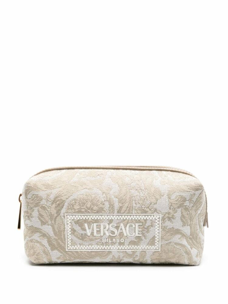 Versace embroidered-logo jacquard toiletry bag - Neutrals Cover