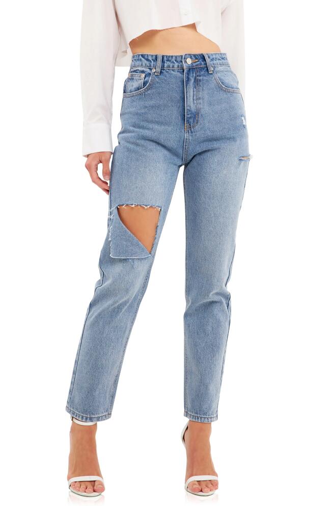 Grey Lab Ripped High Waist Slim Straight Leg Jeans in Denim Cover