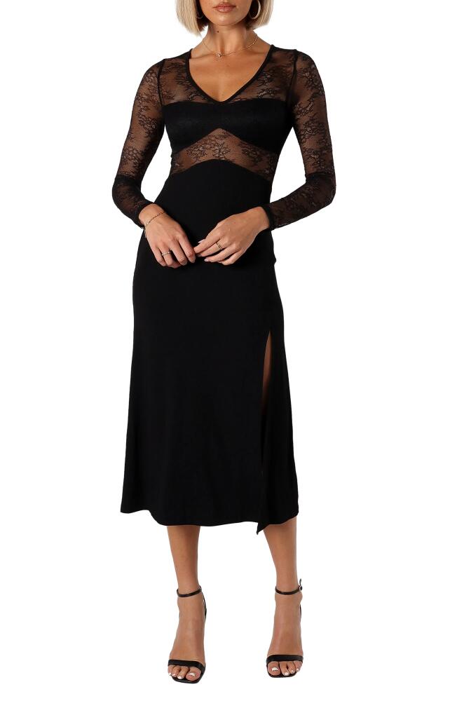 Petal & Pup Addams Long Sleeve Lace Inset Midi Dress in Black Cover