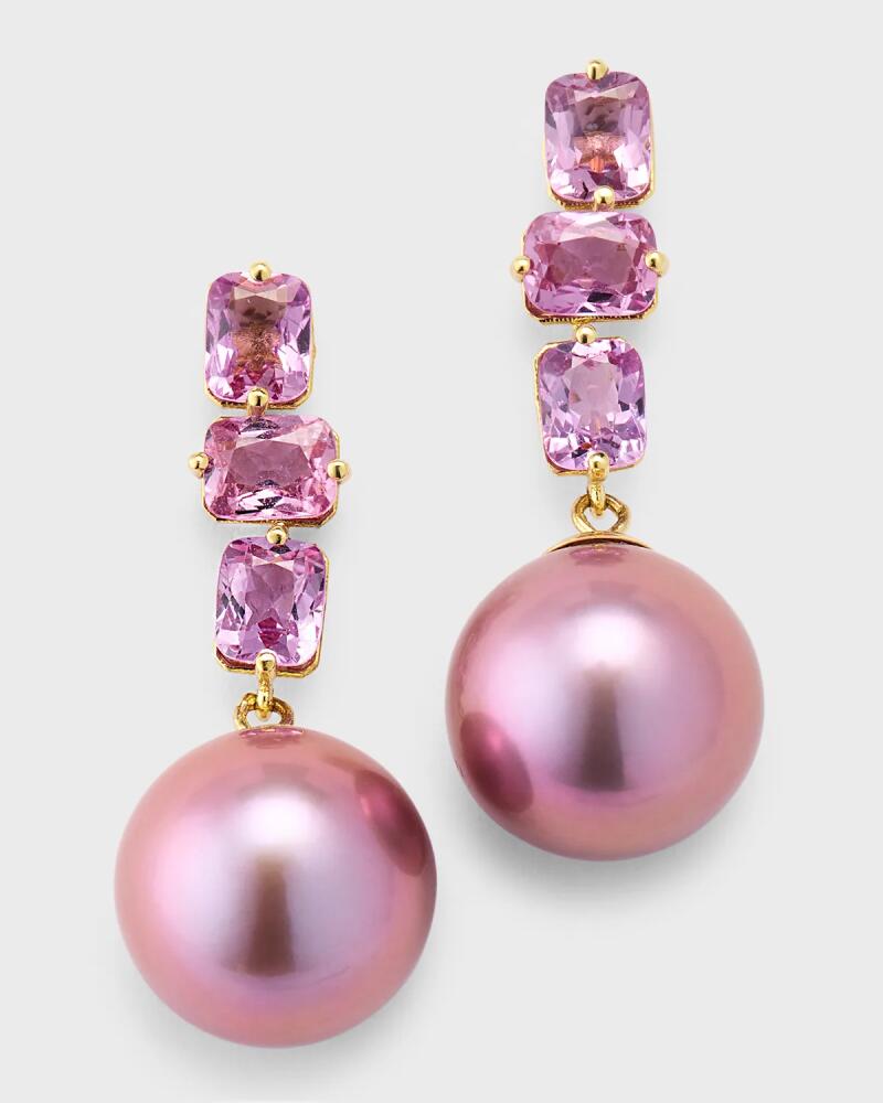 Pearls By Shari 18k Yellow Gold Pink Sapphire and Kasumiga Pearl Earrings Cover