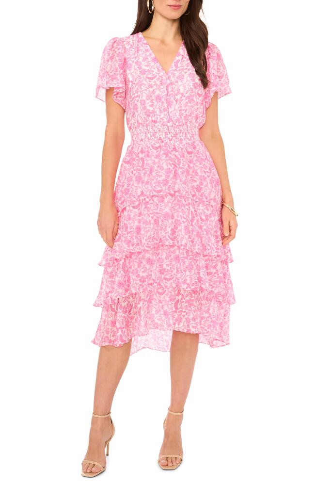 Vince Camuto Floral Tiered Midi Dress in Hot Pink Cover