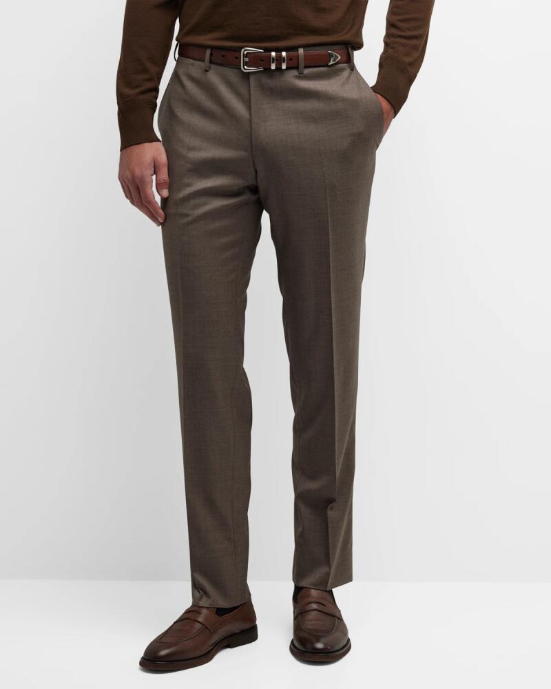 Canali Men's Melange Wool Flat-Front Pants Cover