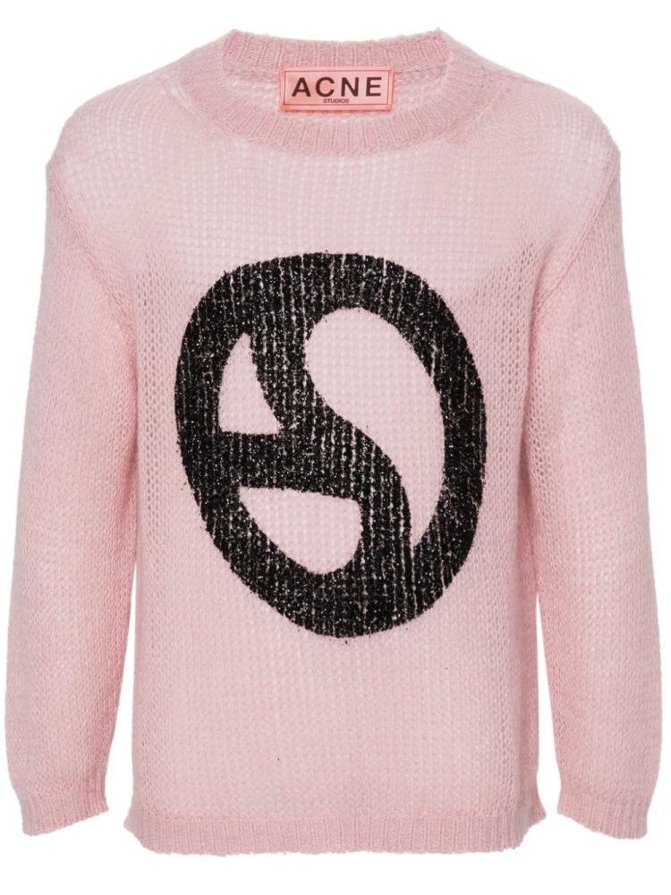 Acne Studios sequin-logo open-knit jumper - Pink Cover