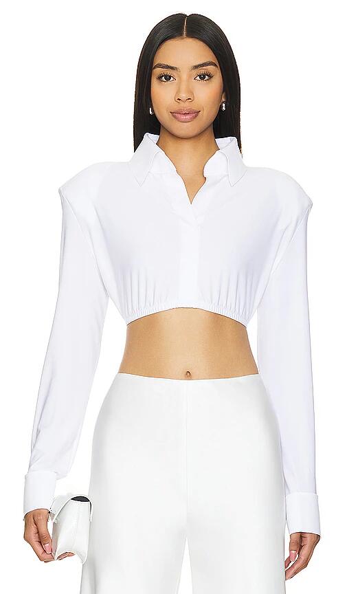 Norma Kamali Cropped Shirt With Shoulder Pads in White Cover