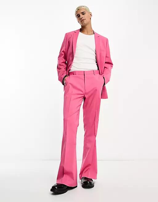 ASOS DESIGN flare suit pants in hot pink Cover